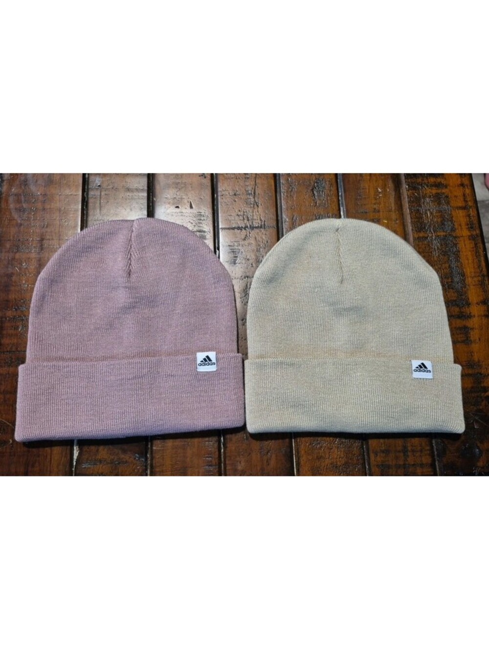 Adidas Men’s 2 Pack Grove Knit Cuff Beanies Wonder Beige / Violet NEW
